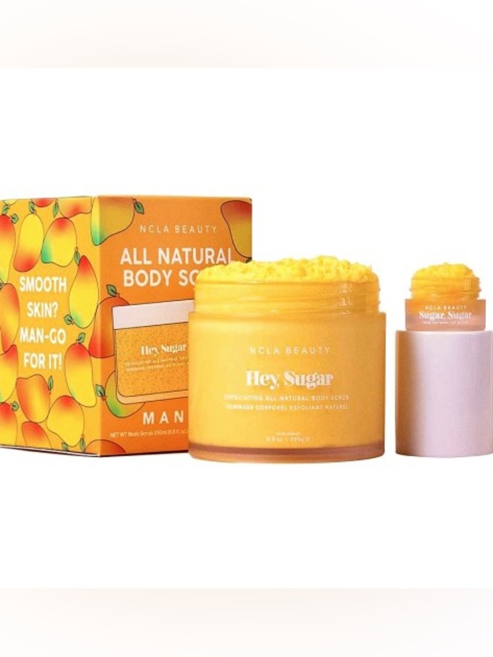 NCLA BEAUTY NIB Hey Sugar Mango Body Scrub + Bonus Mini Mango Lip Scrub Limited